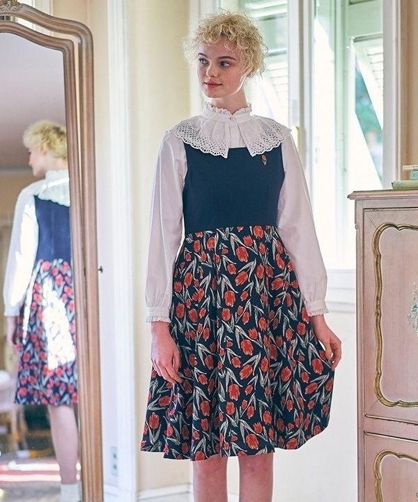 【VRoid正式版】刺繍入りチューリップ柄ジャンパースカートコーデ / F i.n.t