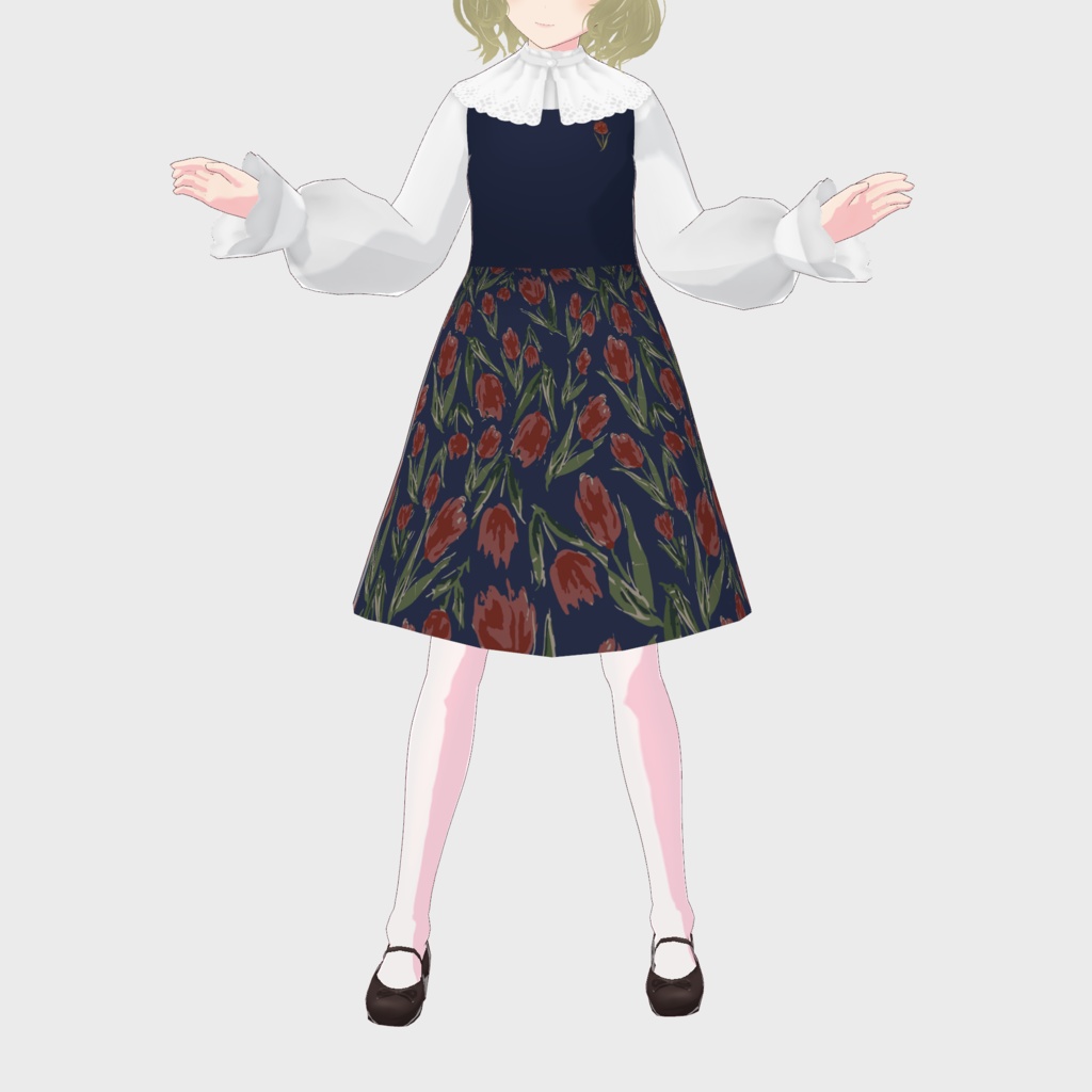 【VRoid正式版】刺繍入りチューリップ柄ジャンパースカートコーデ / F i.n.t