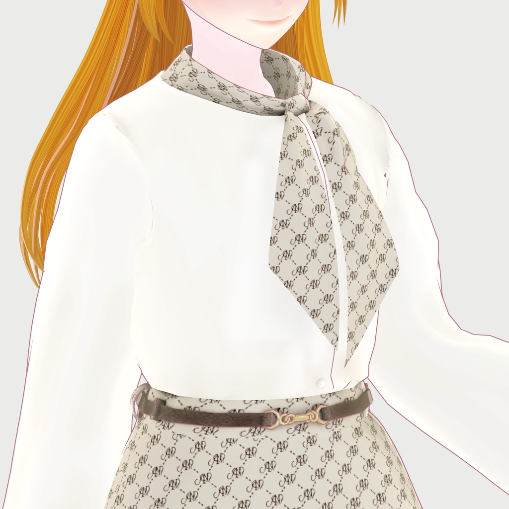 【FBX形式】ANモノグラム柄セットアップコーデ (セットアップ/パンプス/帽子)