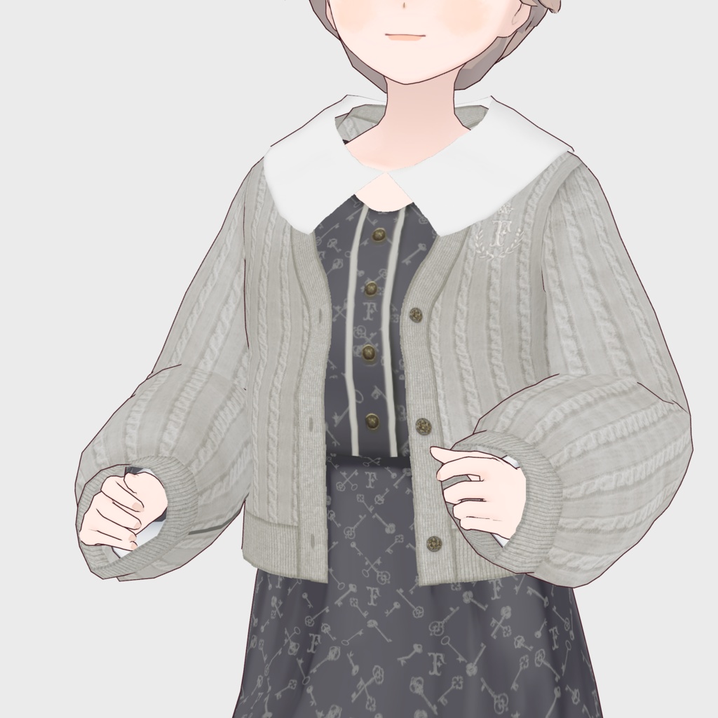 【VRoid正式版】キーモチーフモノグラム柄ワンピースコーデ (ワンピース/カーディガン) 2点セット