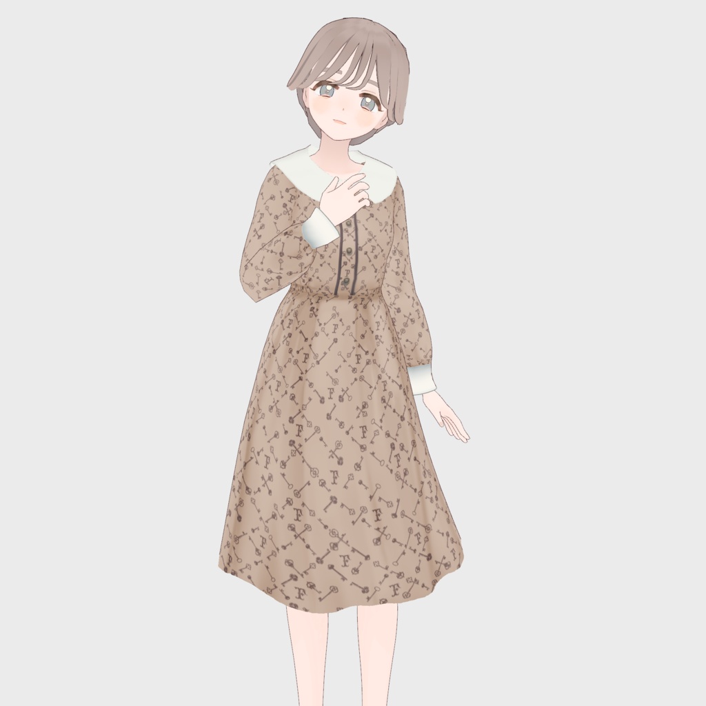 【VRoid正式版】キーモチーフモノグラム柄ワンピースコーデ (ワンピース/カーディガン) 2点セット