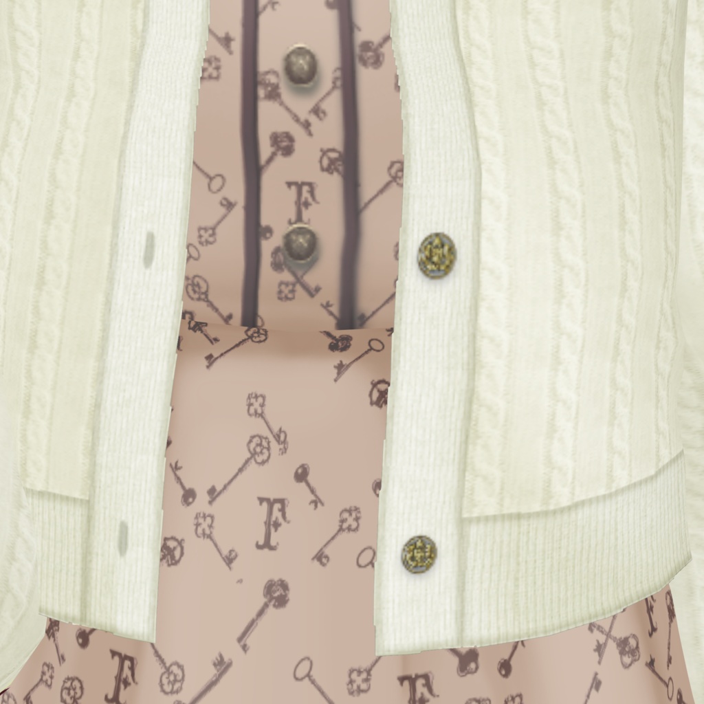 【VRoid正式版】キーモチーフモノグラム柄ワンピースコーデ (ワンピース/カーディガン) 2点セット