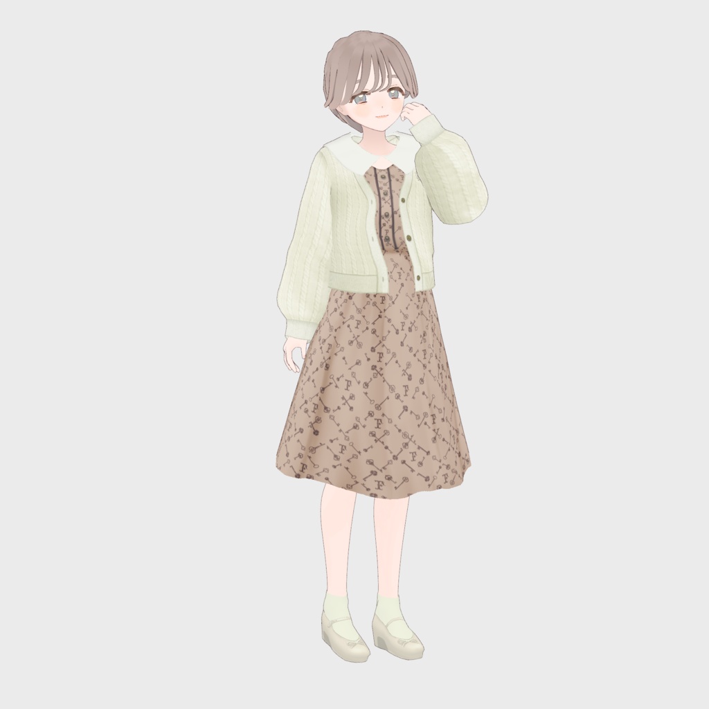 【VRoid正式版】キーモチーフモノグラム柄ワンピースコーデ (ワンピース/カーディガン) 2点セット