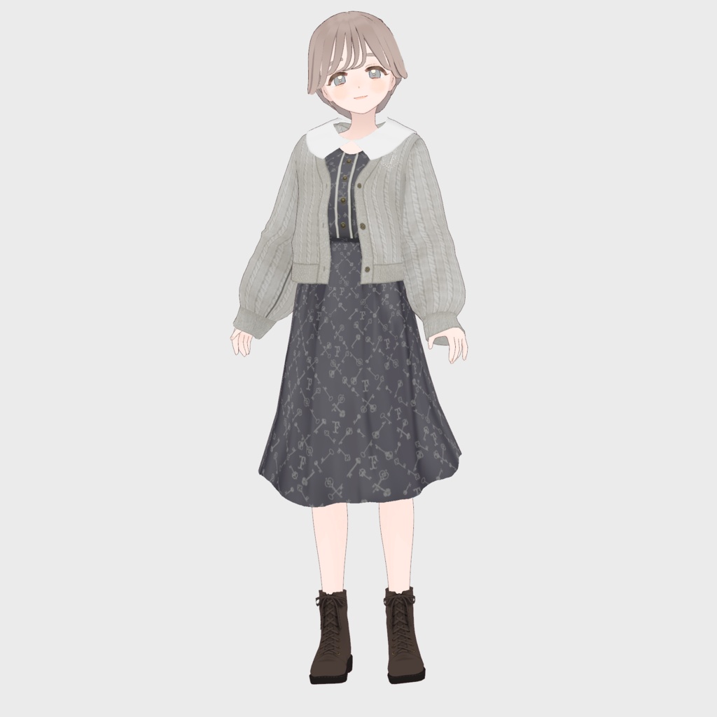 【VRoid正式版】キーモチーフモノグラム柄ワンピースコーデ (ワンピース/カーディガン) 2点セット