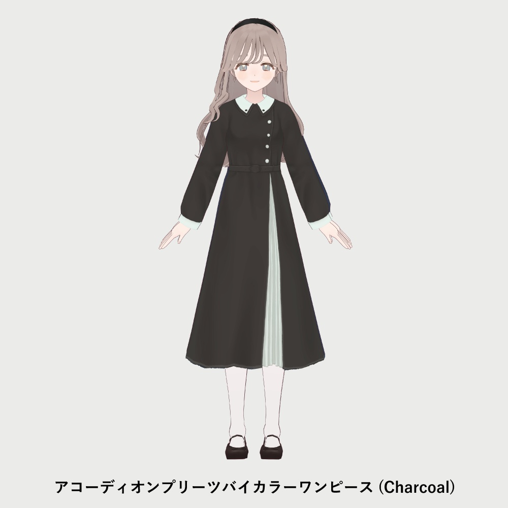 【VRoid正式版】アコーディオンプリーツバイカラーワンピース 2色セット