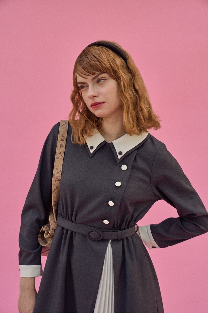 【VRoid正式版】アコーディオンプリーツバイカラーワンピース 2色セット