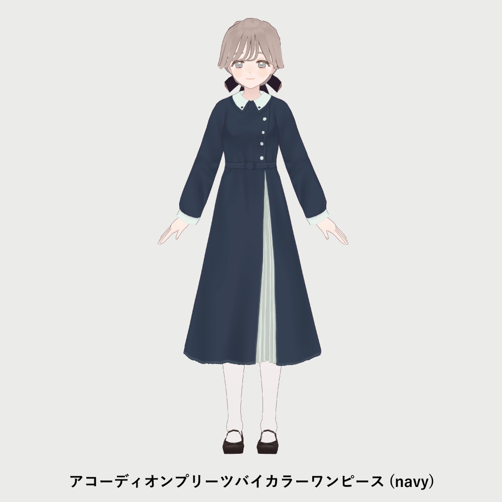 【VRoid正式版】アコーディオンプリーツバイカラーワンピース 2色セット