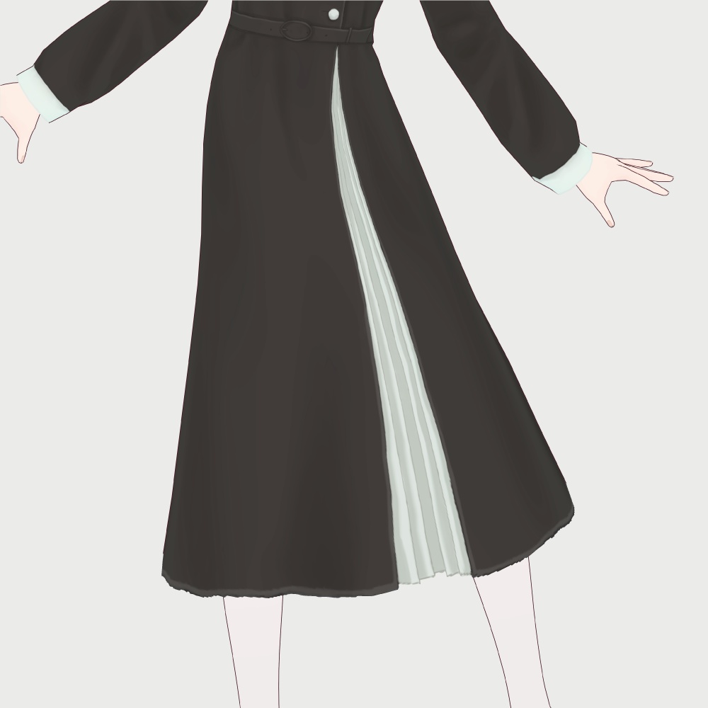 【VRoid正式版】アコーディオンプリーツバイカラーワンピース 2色セット