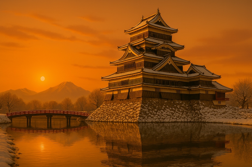 【電子版】松本城|冬・夕景バージョン(高解像度AI画像)