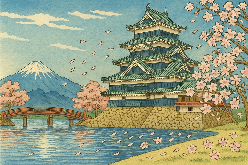 【電子版】松本城|春・日中バージョン〈浮世絵風・高解像度AI画像〉
