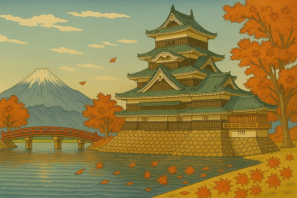 【電子版】松本城|四季セット・日中バージョン〈浮世絵風・高解像度AI画像4枚〉