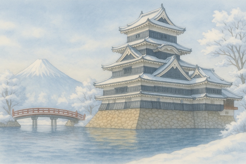 【電子版】松本城|冬・日中バージョン〈水彩画風・高解像度AI画像〉