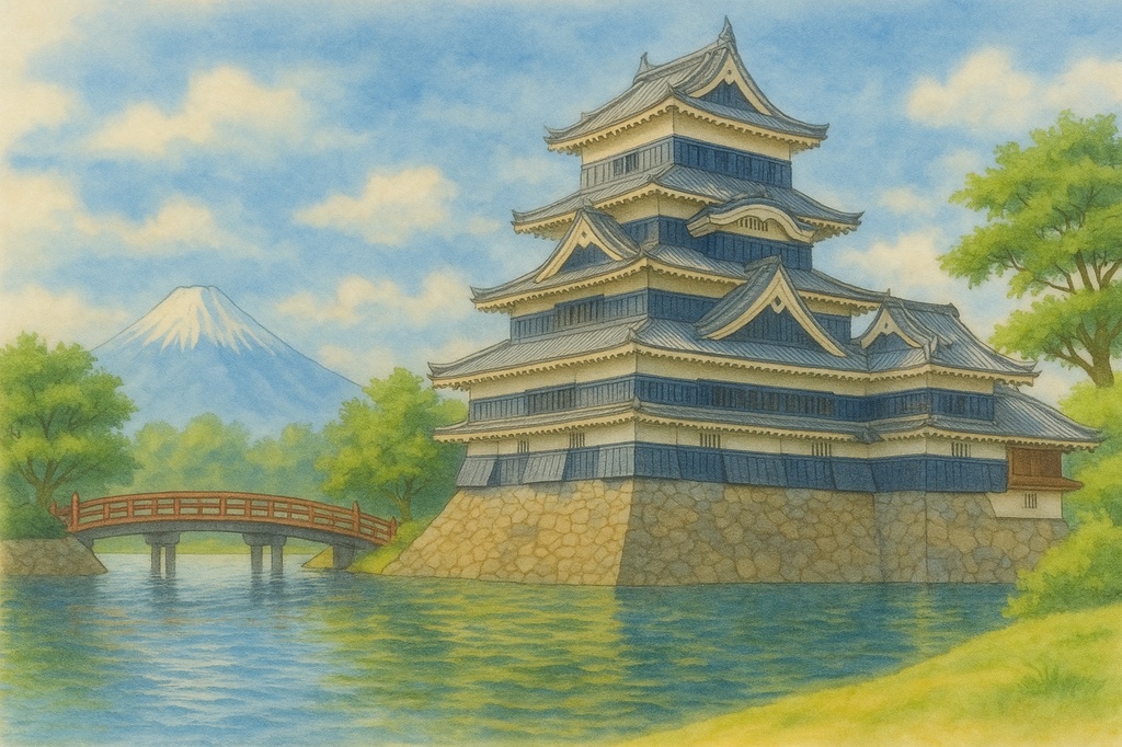 【電子版】松本城|四季セット・日中バージョン〈水彩画風・高解像度AI画像〉