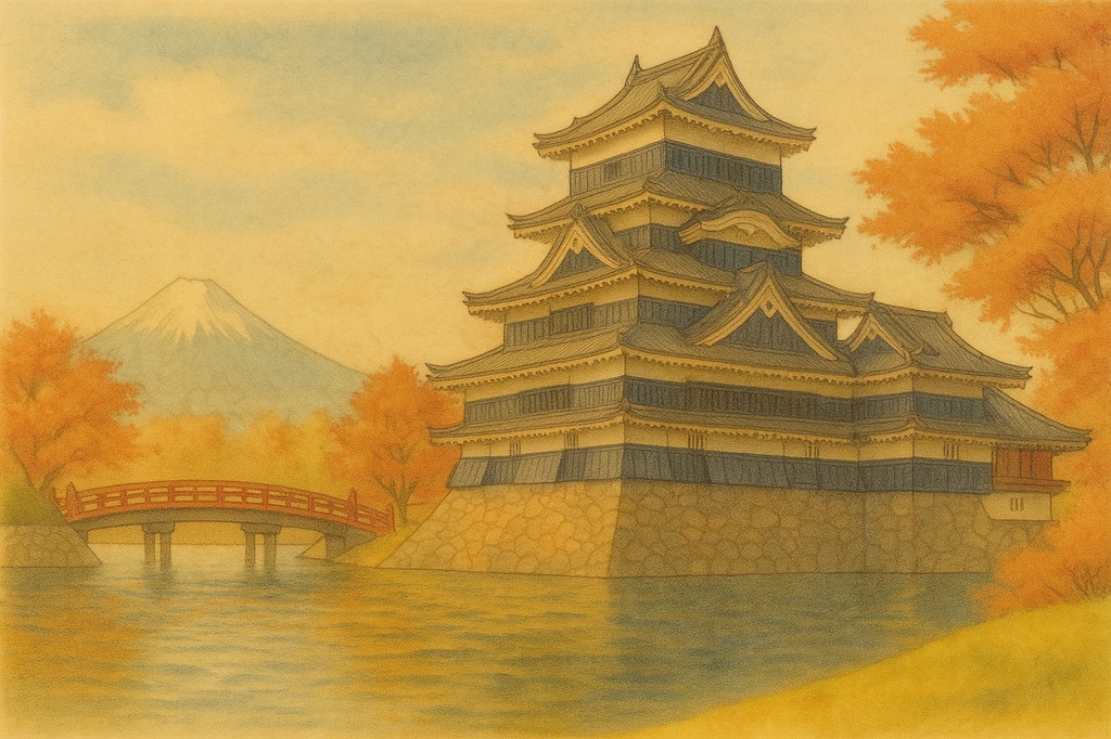 【電子版】松本城|四季セット・日中バージョン〈水彩画風・高解像度AI画像〉