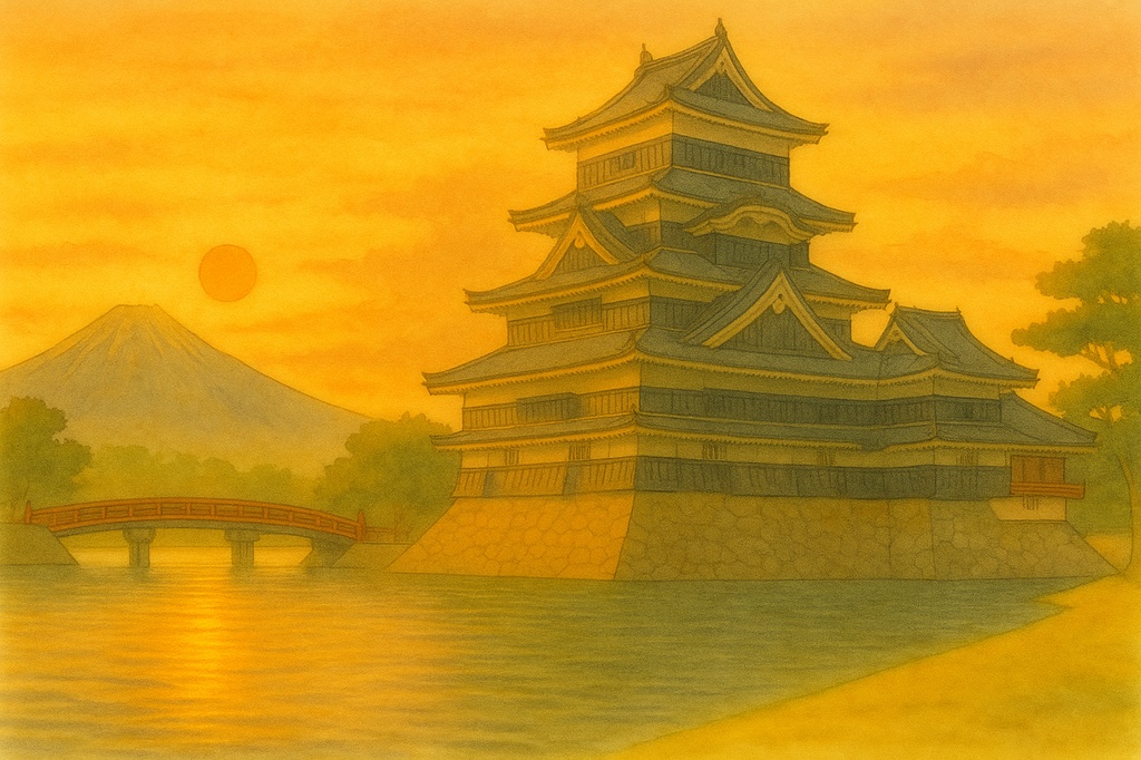 【電子版】松本城｜夏・夕景バージョン〈水彩画風・高解像度AI画像〉