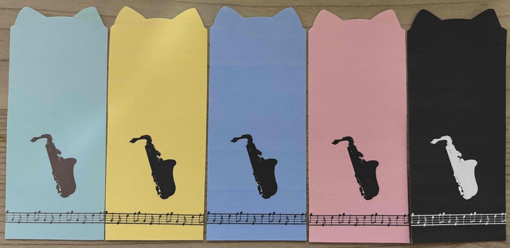 ダイカット猫耳楽器シルエットしおりセット