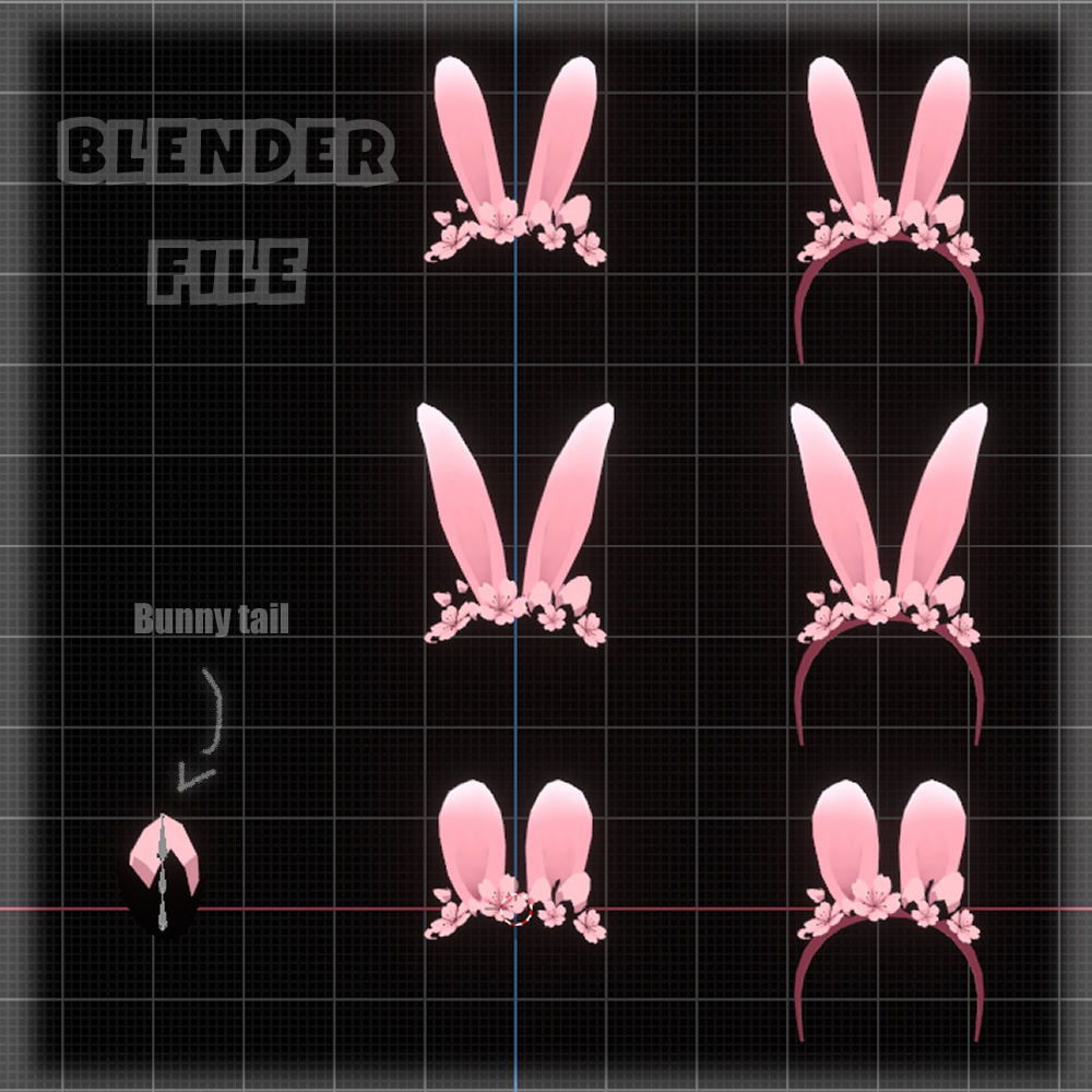 Sakura Bunny Ears. FBX + Blend file + Unity prefab +Rigged