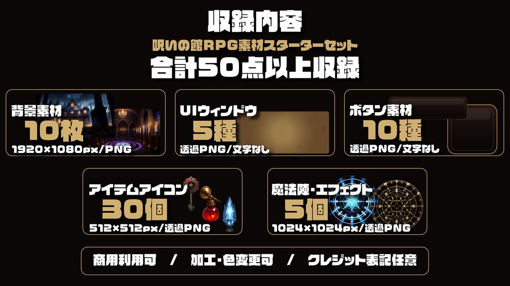 【ダークファンタジーRPG素材】呪いの館RPG素材スターターセット