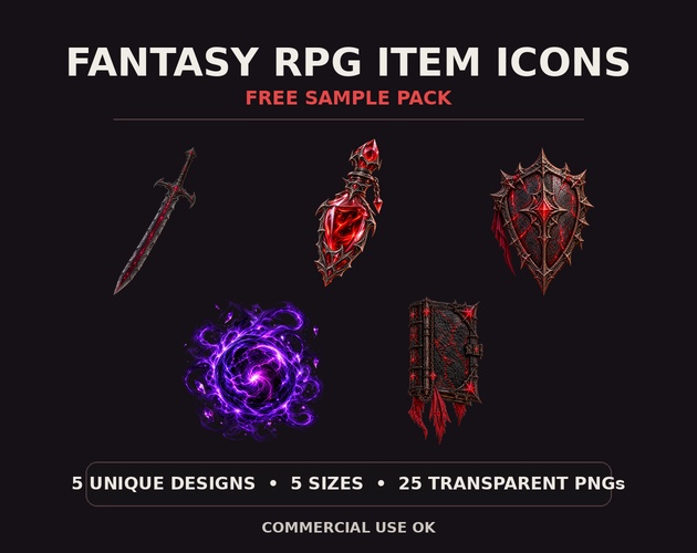 【無料・商用利用OK】Fantasy RPG Item Icons|ダークファンタジーRPG素材 5種・25PNG