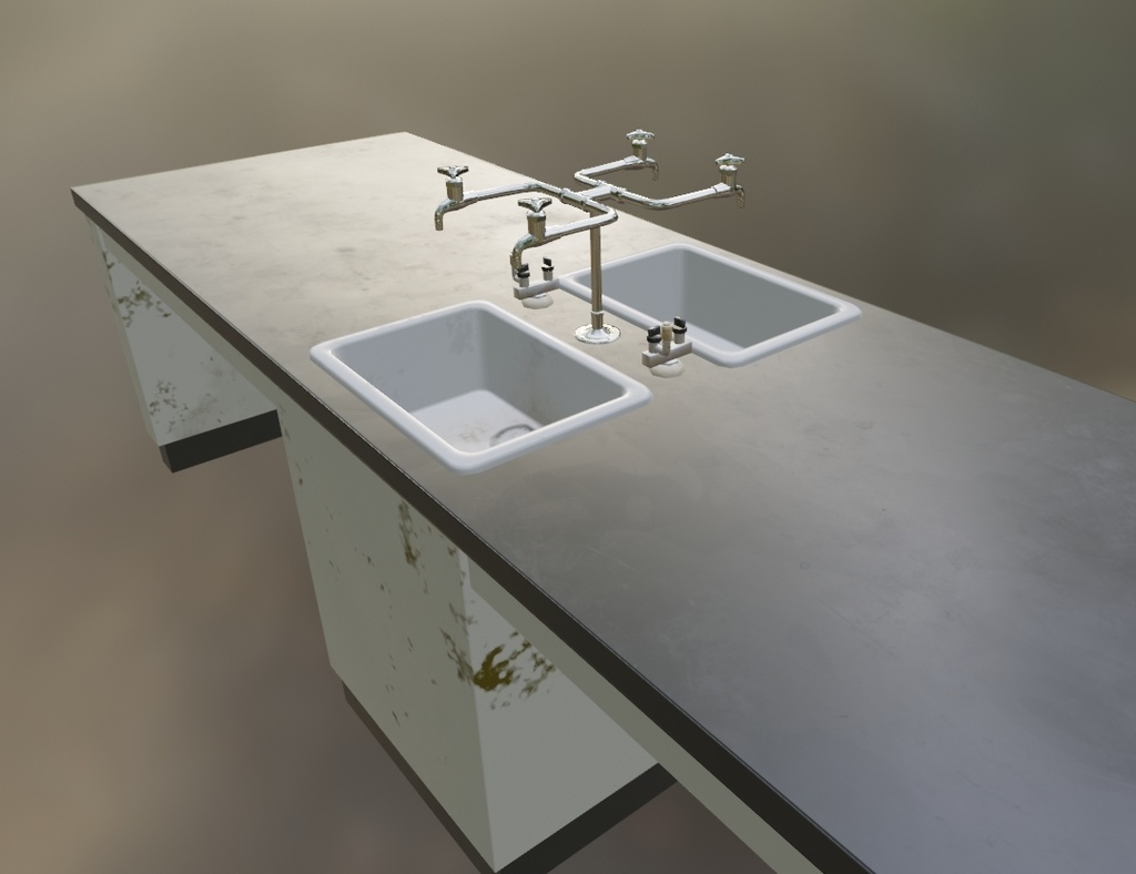 【ローポリ】理科室 実験台A(椅子付き)