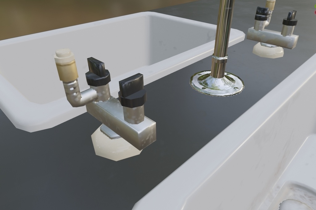 【ローポリ】理科室 実験台A(椅子付き)