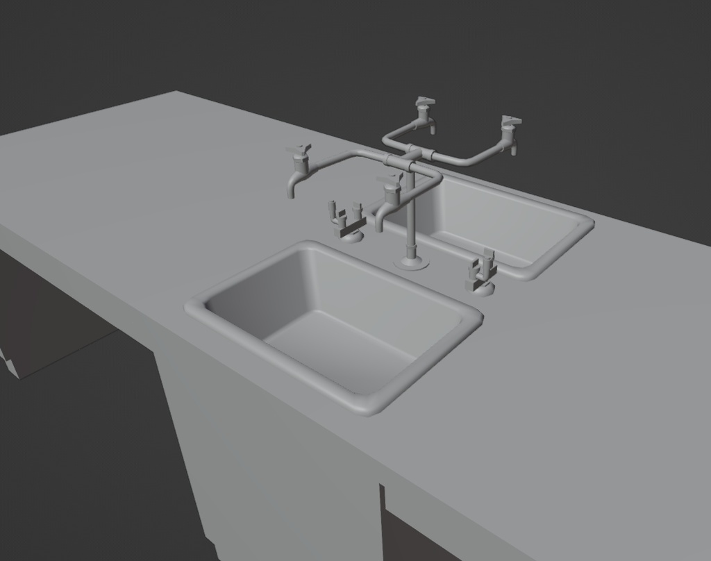 【ローポリ】理科室 実験台A(椅子付き)