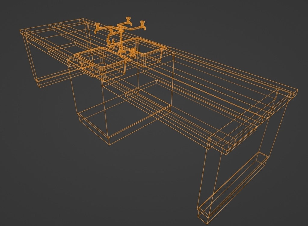 【ローポリ】理科室 実験台A(椅子付き)