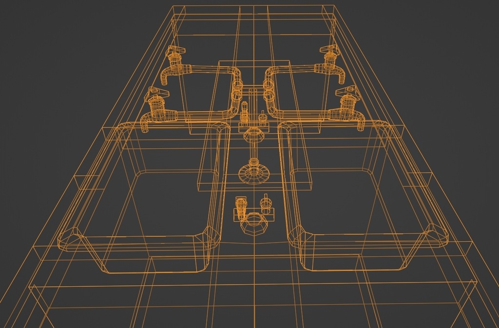 【ローポリ】理科室 実験台A(椅子付き)