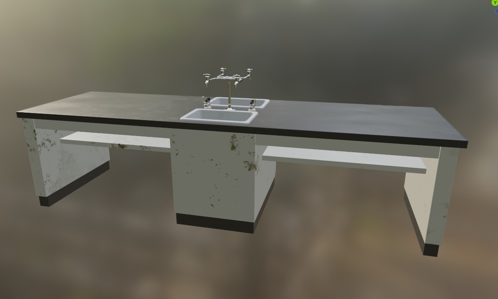 【ローポリ】理科室 実験台A(椅子付き)