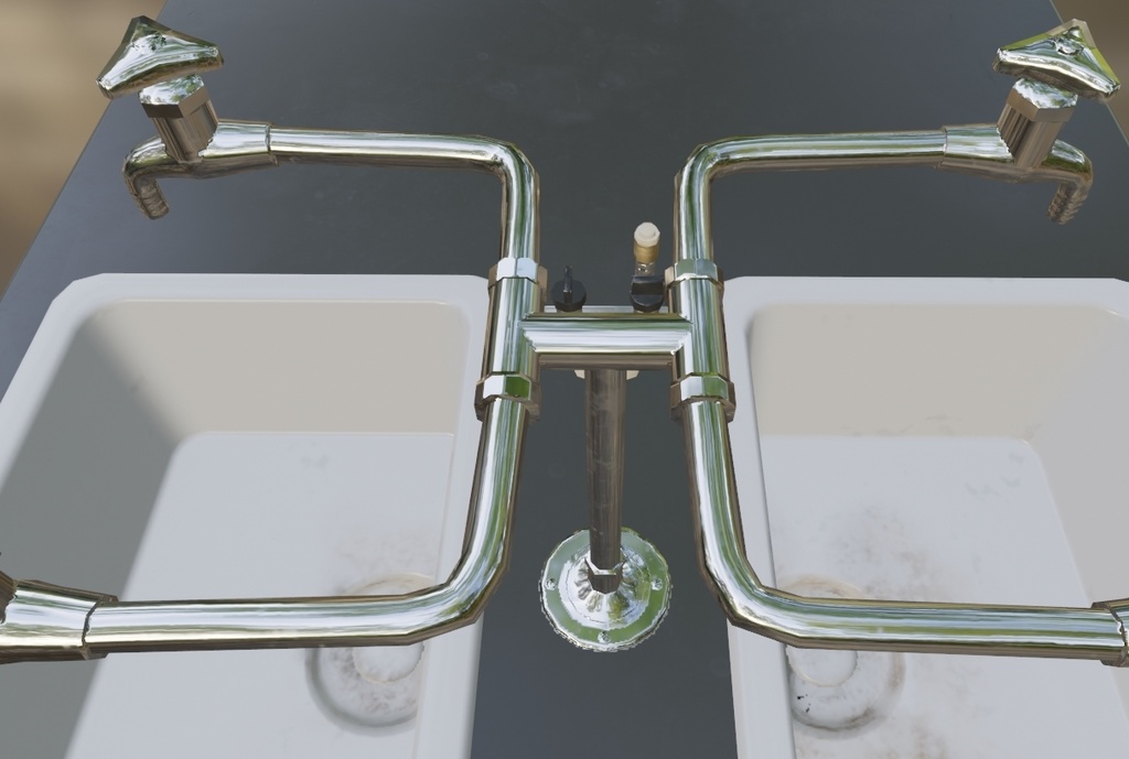 【ローポリ】理科室 実験台A(椅子付き)