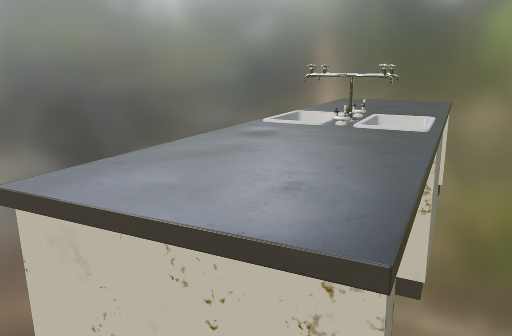 【ローポリ】理科室 実験台A(椅子付き)