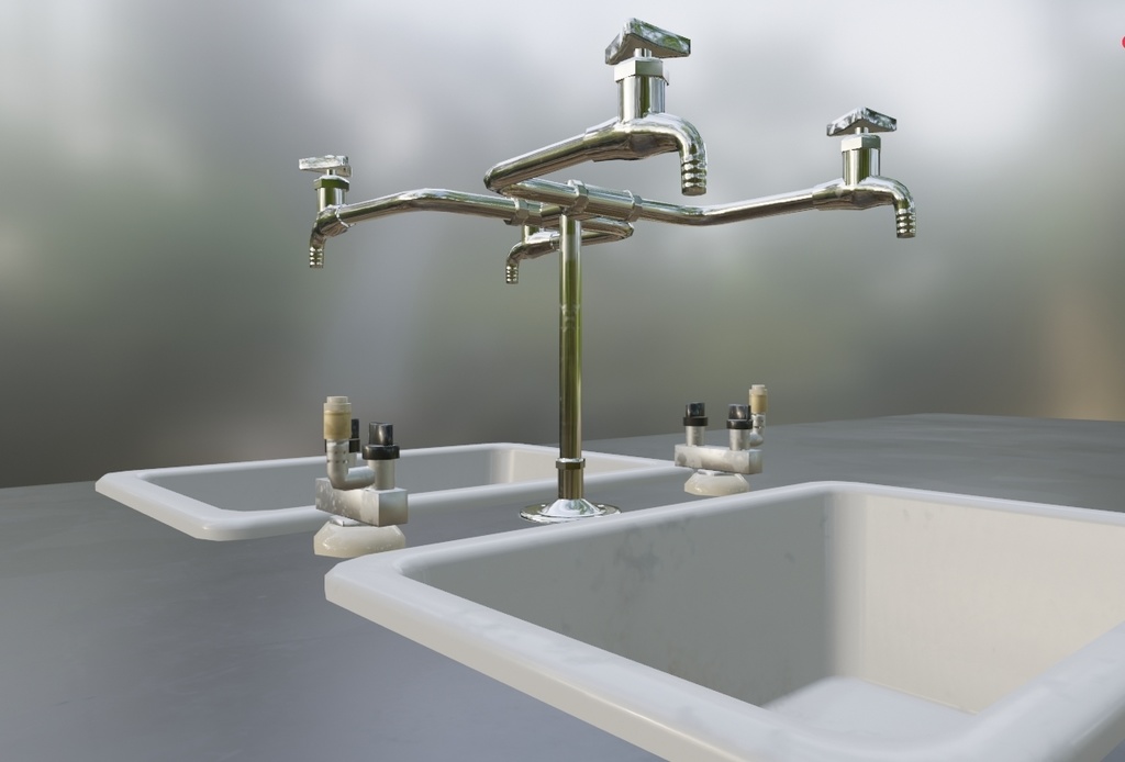 【ローポリ】理科室 実験台A(椅子付き)