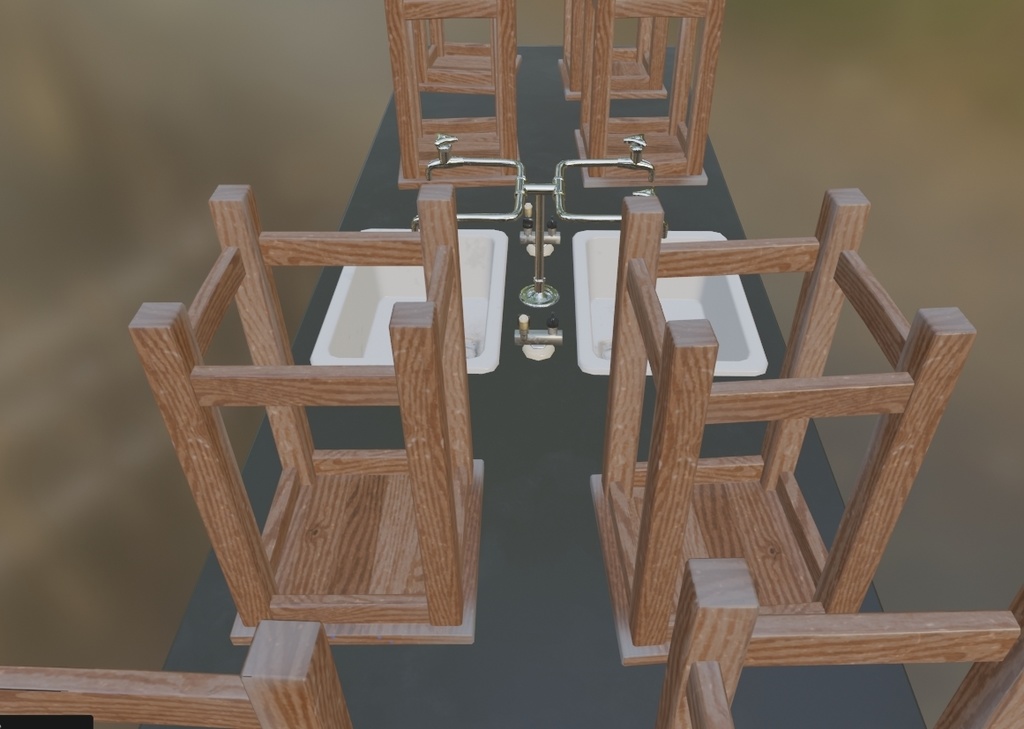 【ローポリ】理科室 実験台A(椅子付き)