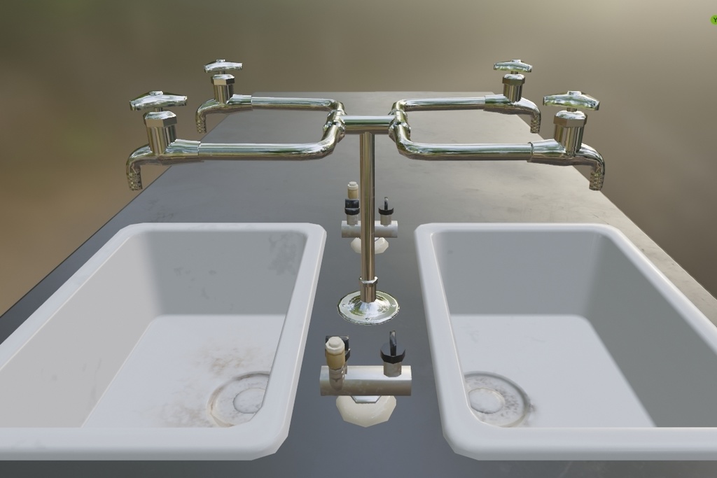 【ローポリ】理科室 実験台A(椅子付き)