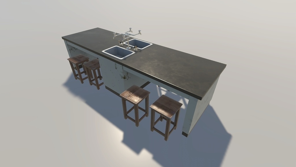 【ローポリ】理科室 実験台A(椅子付き)