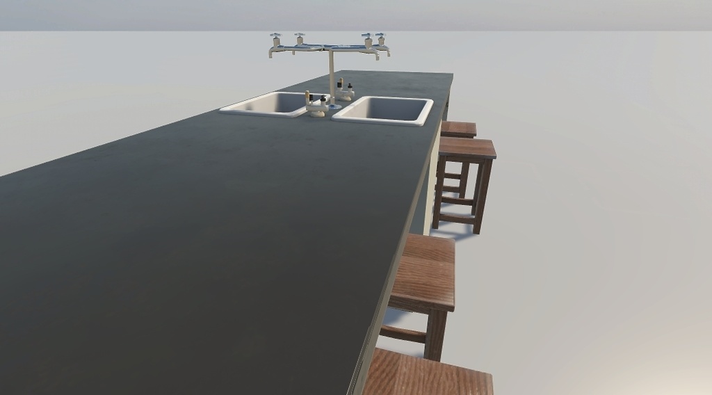 【ローポリ】理科室 実験台A(椅子付き)