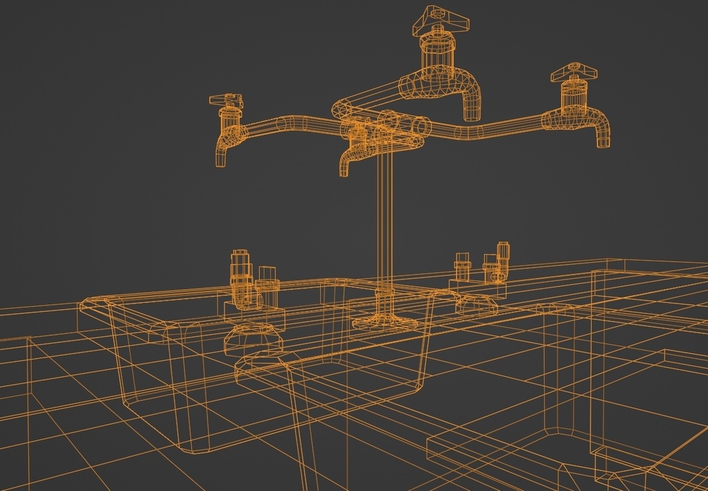【ローポリ】理科室 実験台A(椅子付き)