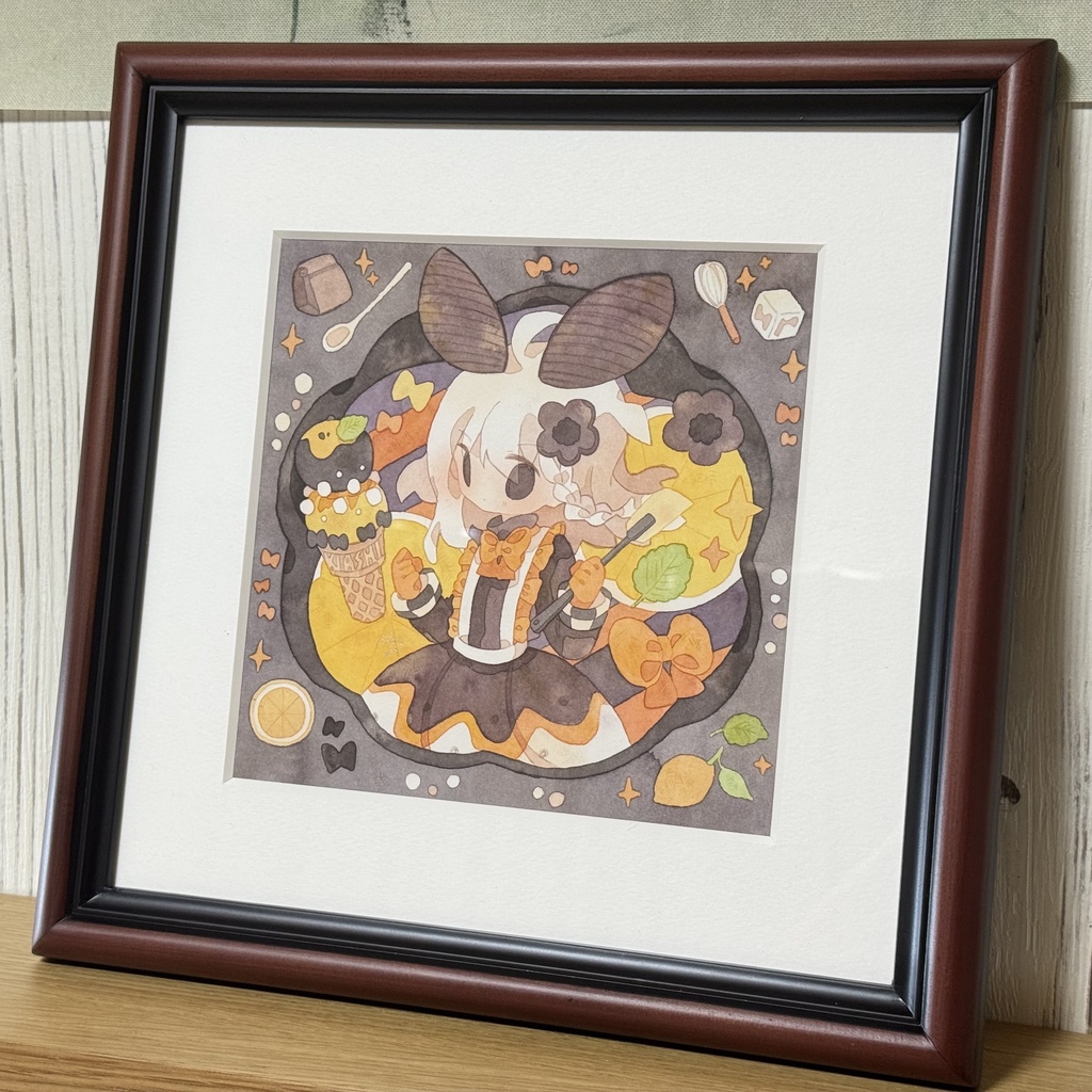額装原画「キアシちゃんのアイスクリーム作り」