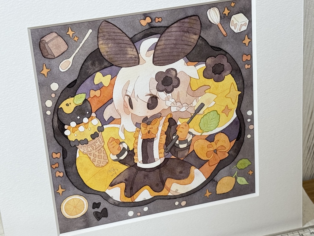マット付き原画「キアシちゃんのアイスクリーム作り」