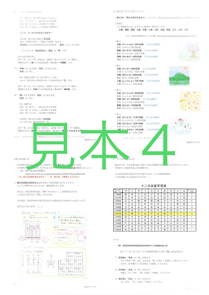 4, 算命学(資料)陽占・陰占・天冲殺の出し方 2022年版 ※DL商品です