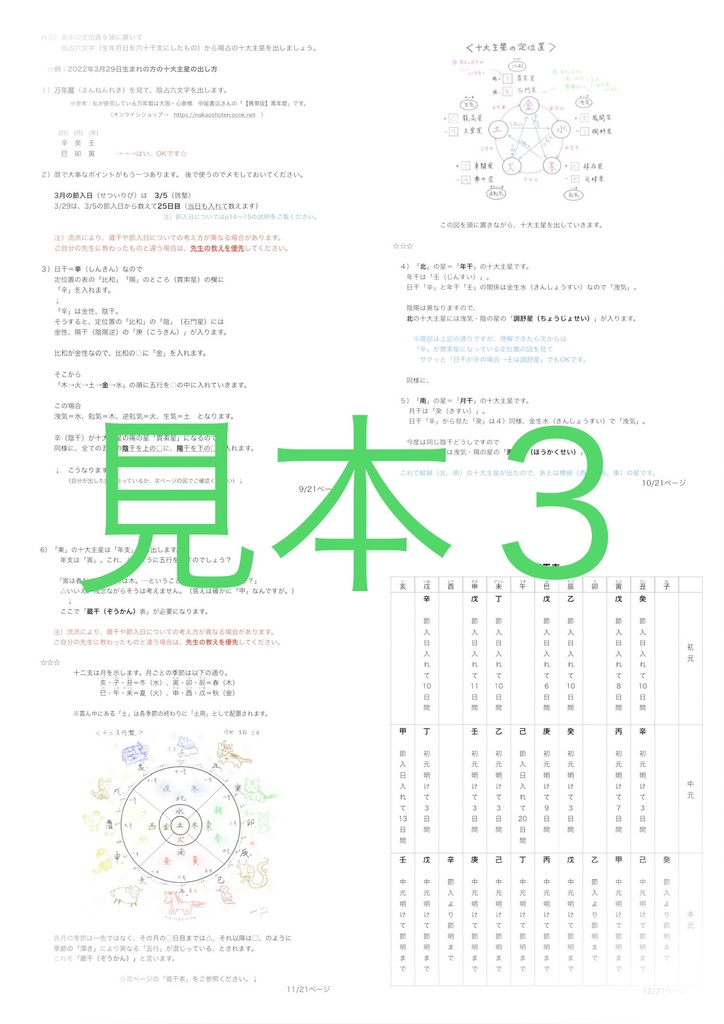 4, 算命学(資料)陽占・陰占・天冲殺の出し方 2022年版 ※DL商品です