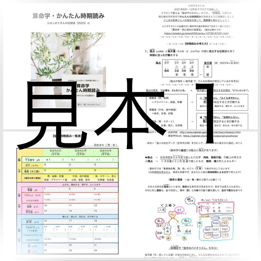 5、算命学・かんたん時期読み(はじめてさんの位相法)☆自分で記入して簡単な時期読みが出来る! ※DL商品です