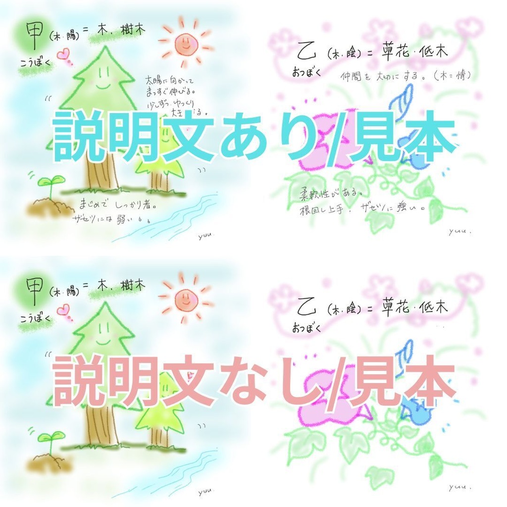 New!! 【算命学イラスト】「十干(じっかん)」セット・jpeg画像10点(説明文あり・なし 選択可)