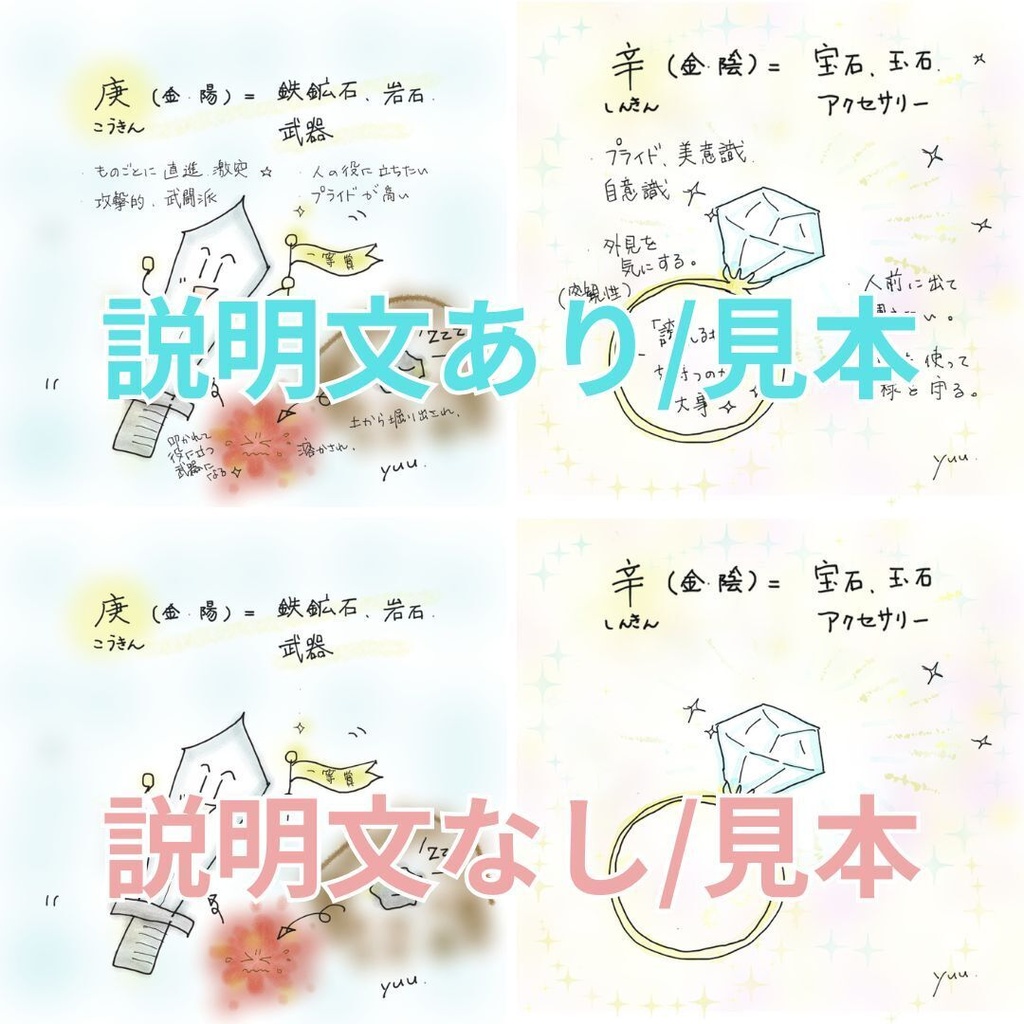 New!! 【算命学イラスト】「十干(じっかん)」セット・jpeg画像10点(説明文あり・なし 選択可)