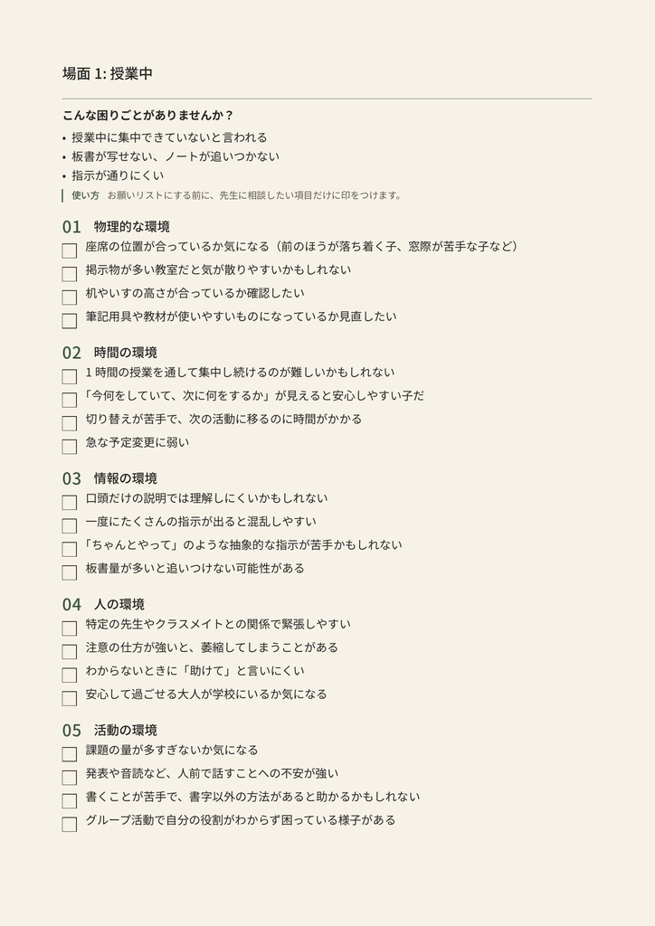家庭の困りごとから始める 環境調整チェックリスト