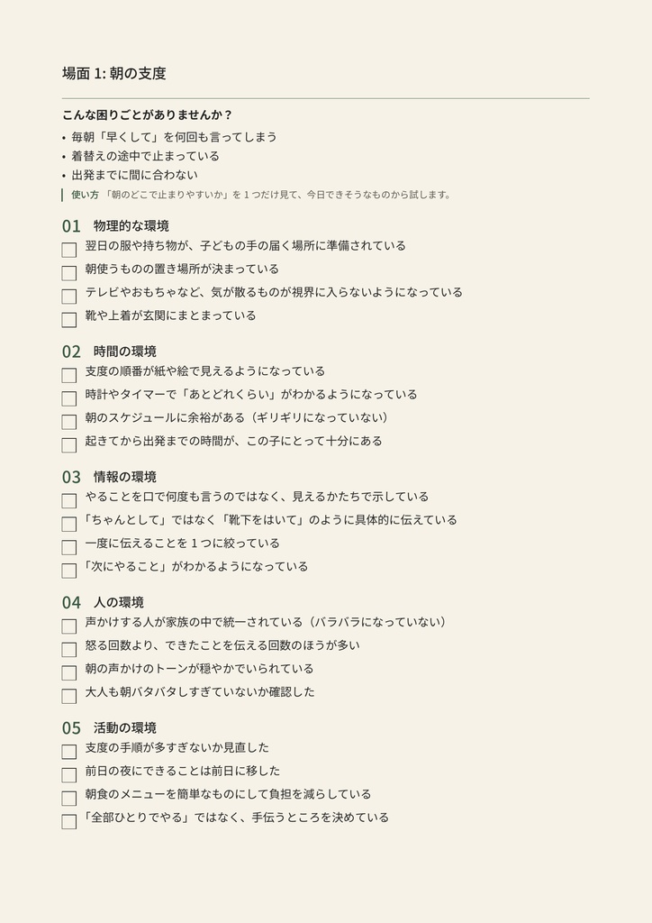 家庭の困りごとから始める 環境調整チェックリスト
