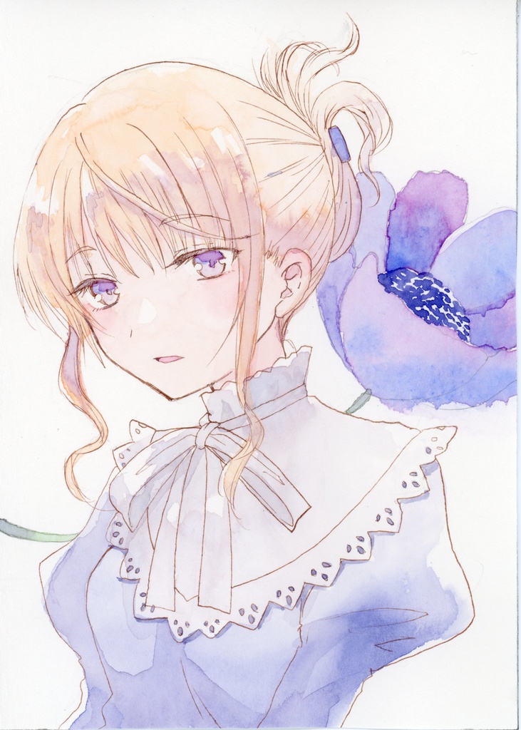 【水彩画】オリジナル　アネモネ　イラスト　２Lサイズ