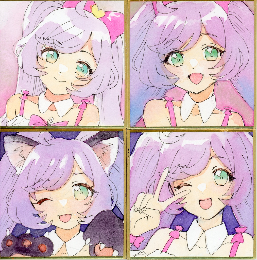 【水彩画】真中らぁら　豆色紙イラスト4点