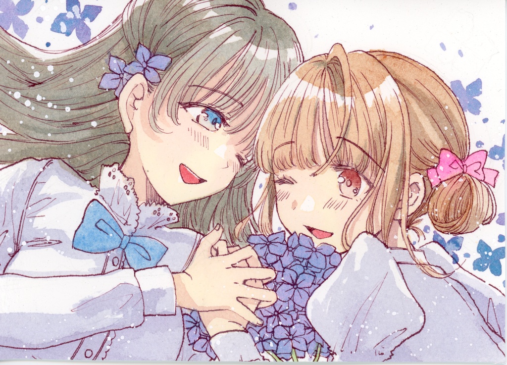 【水彩原画】【オリジナル】紫陽花の君へ　イラスト