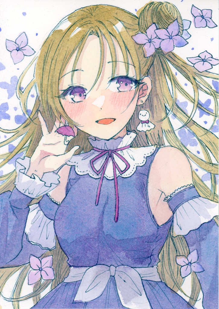 【水彩原画】【オリジナル】紫陽花ドレス　イラスト